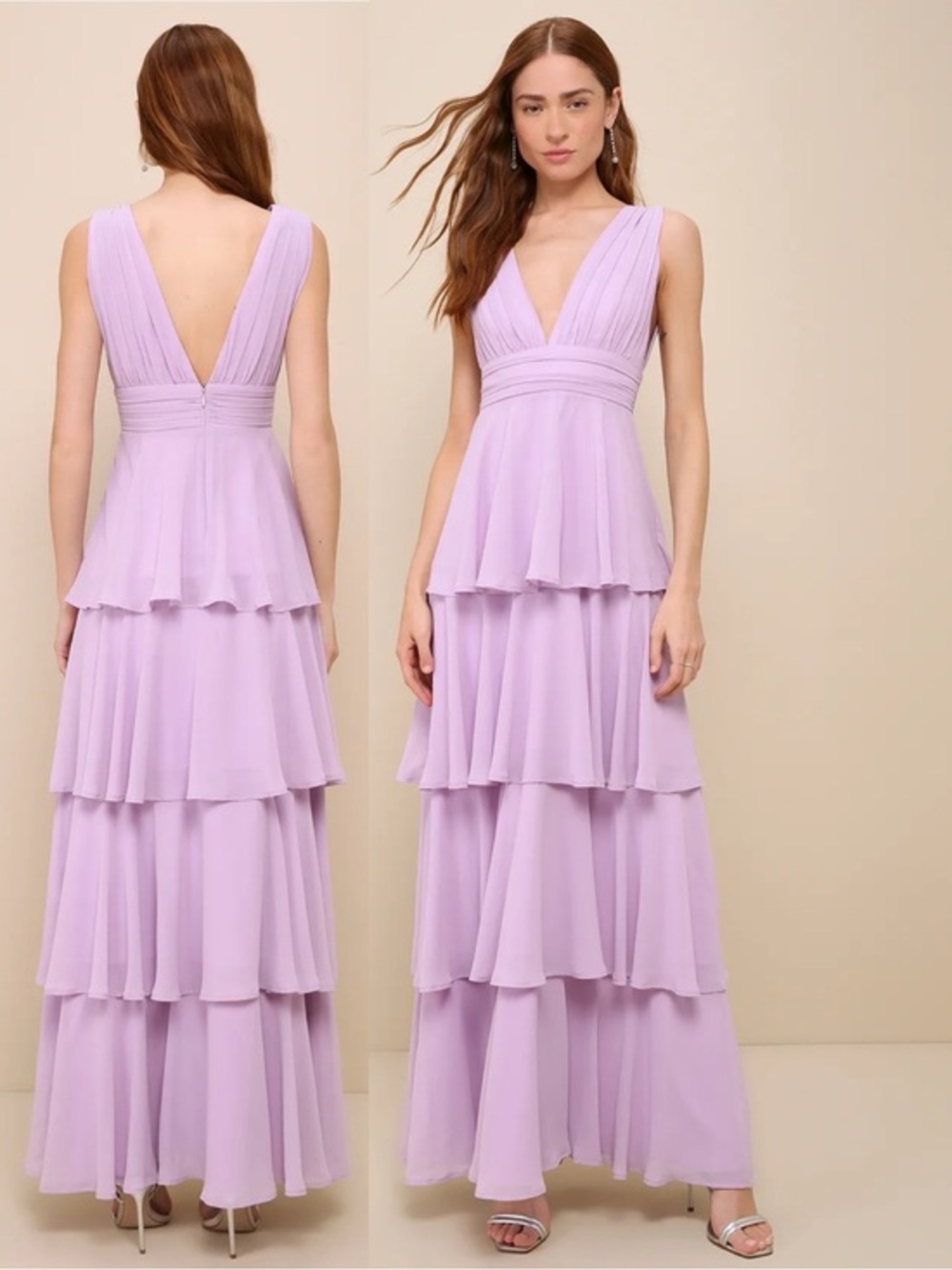 NWT Lulu’s Amazing Evening Lavender Tiered Maxi Dress Medium Romantic Chic
